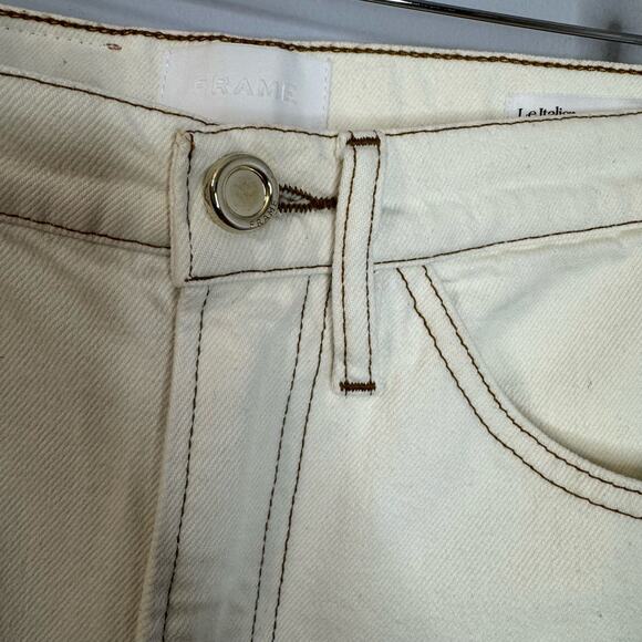 Frame Le Italien Straight Jeans High Rise Cream Rigid Denim Cream Preppy Sz 25 - Picture 12 of 15